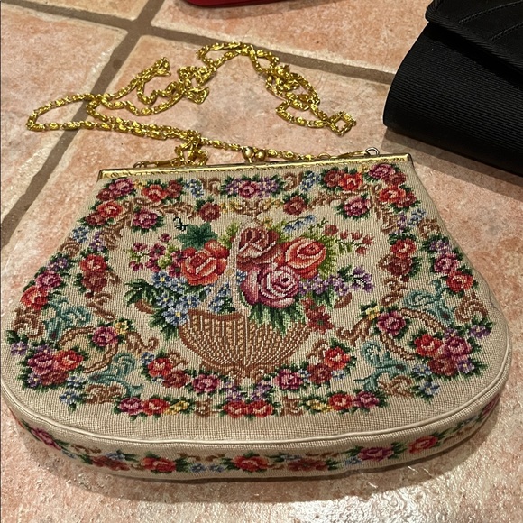 Red Leather Shoulder Bag, Black Clutch, Floral Tapestry Purse - Picture 2 of 7